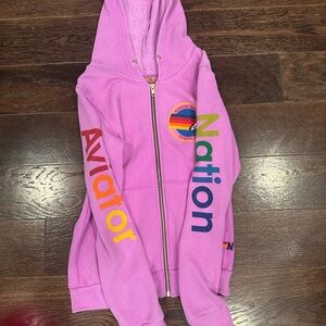 Aviator Nation Kids Hoodie in Pink with Multicolor Lettering